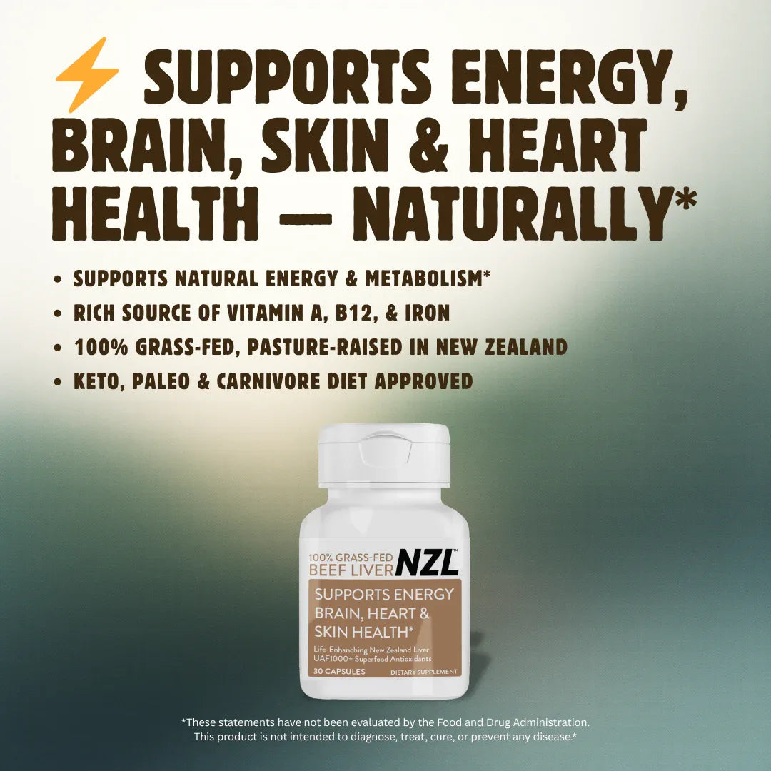 100% Grass-Fed Beef Liver NZL 30 Supports Energy, Brain, Heart & Skin Health, Life Enhanching New Zealand Liver, UAF1000+® Super Antioxidants