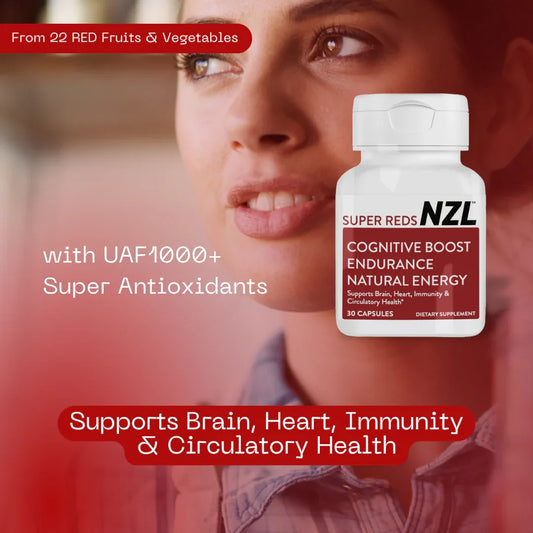 Cápsulas NZL Super Reds, superalimento energético totalmente natural de Nueva Zelanda, frutas rojas, verduras y remolacha esenciales, antioxidantes, enzimas, suplementos energéticos, 30 cápsulas