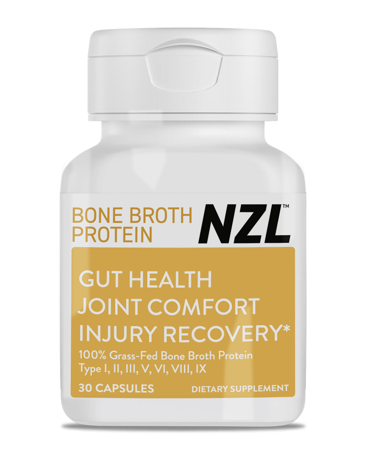 Bone Broth Protein NZL, 100% Grass-Fed New Zealand Cattle Source, Hydrolyzed, Joint, Skin, Hair & Nail Support, Amino Acids, Anti-Aging 30 Capsules
