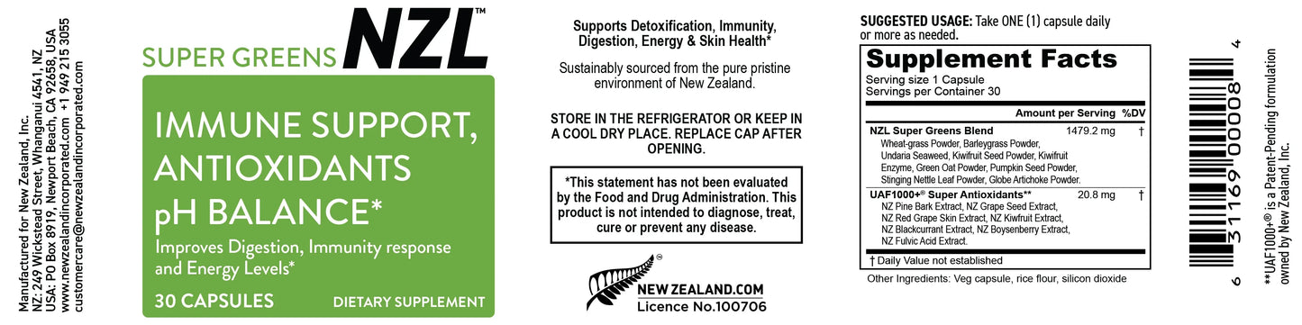 Super Greens NZL Capsules, Fruit and Veggie Supplement, New Zealand Green Superfood Energy, Essential Veggies, Antioxidants, Enzymes, Detox & Cleanse, 30 Capsules