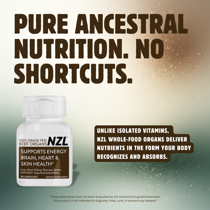 100% Grass-Fed Beef Organs NZL 30, Supports Energy, Brain, Heart & Skin Health, Liver, Heart, Kidney, Pancreas, Spleen, UAF1000+ Super Antioxidants