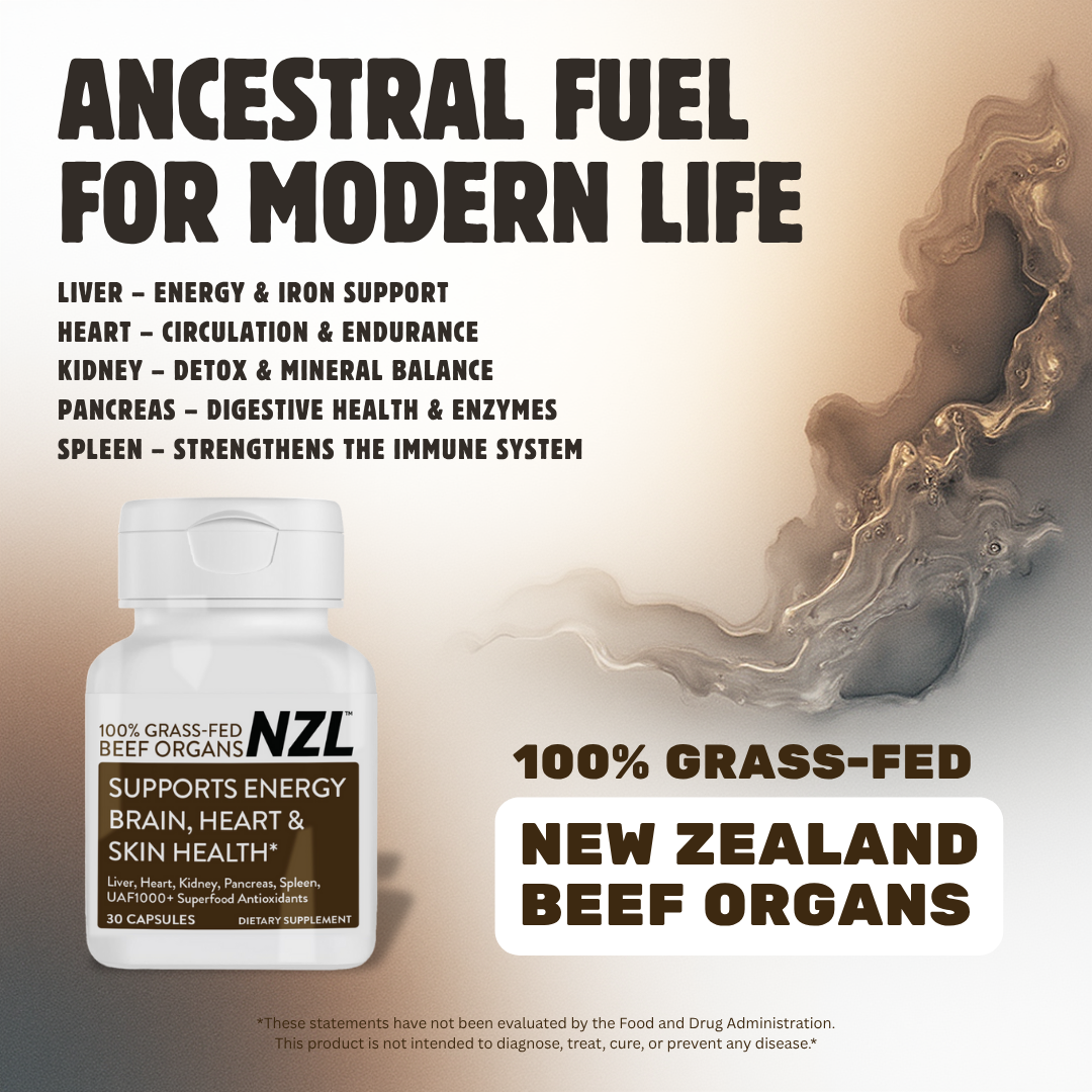 100% Grass-Fed Beef Organs NZL 30, Supports Energy, Brain, Heart & Skin Health, Liver, Heart, Kidney, Pancreas, Spleen, UAF1000+ Super Antioxidants