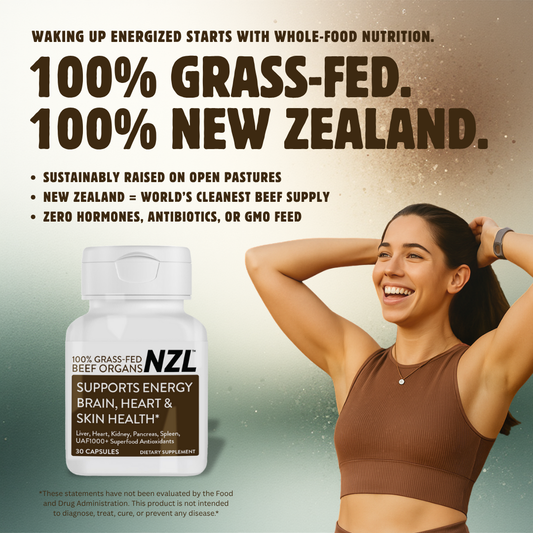100% Grass-Fed Beef Organs NZL 30, Supports Energy, Brain, Heart & Skin Health, Liver, Heart, Kidney, Pancreas, Spleen, UAF1000+ Super Antioxidants
