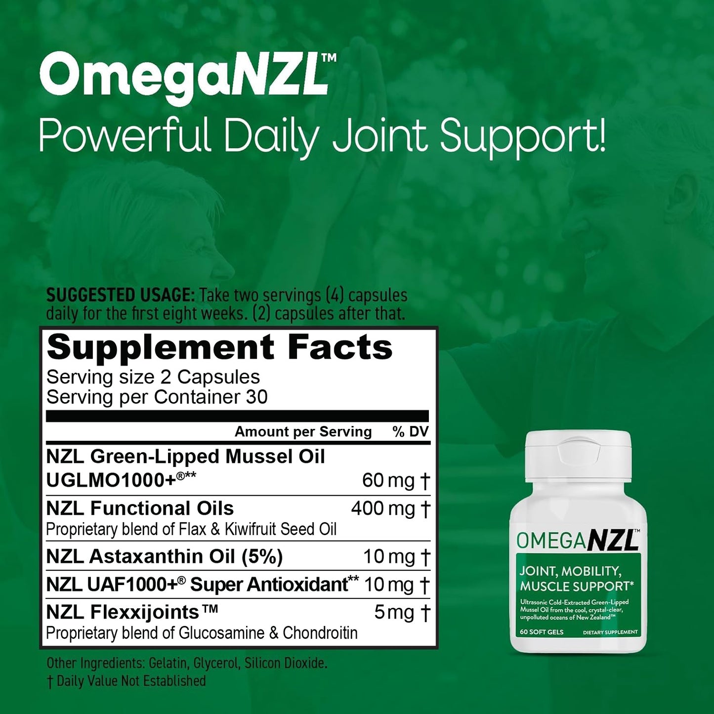 OmegaNZL Natural Joint Pain Relief Supplement, Green Lipped Mussel Oil,  60 Capsules