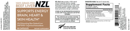 100% Grass-Fed Beef Liver NZL 30 Supports Energy, Brain, Heart & Skin Health, Life Enhanching New Zealand Liver, UAF1000+ Super Antioxidants