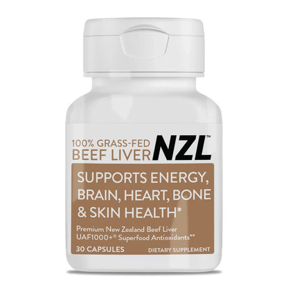 100% Grass-Fed Beef Liver NZL 30 Supports Energy, Brain, Heart & Skin Health, Life Enhanching New Zealand Liver, UAF1000+® Super Antioxidants