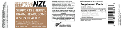 100% Grass-Fed Beef Liver NZL 30 Supports Energy, Brain, Heart & Skin Health, Life Enhanching New Zealand Liver, UAF1000+® Super Antioxidants