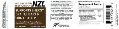 100% Grass-Fed Beef Organs NZL 30, Supports Energy, Brain, Heart & Skin Health, Liver, Heart, Kidney, Pancreas, Spleen, UAF1000+ Super Antioxidants