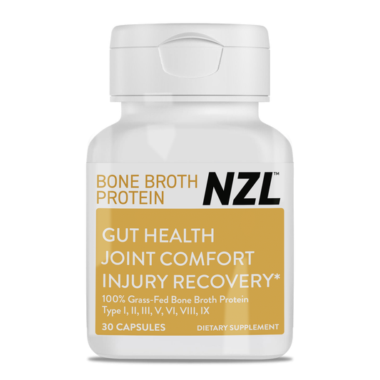 Bone Broth Protein NZL, 100% Grass-Fed New Zealand Cattle Source, Hydrolyzed, Joint, Skin, Hair & Nail Support, Amino Acids, Anti-Aging 30 Capsules