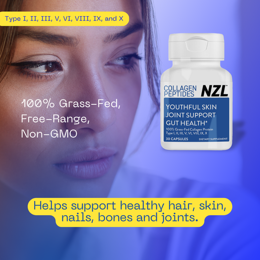 Collagen Peptides NZL, New Zealand Grass-Fed Collagen Supplement for Skin, Hair, Nails, Joints & Gut Health, with Hyaluronic Acid, Vitamin C, Biotin, 30 Capsules