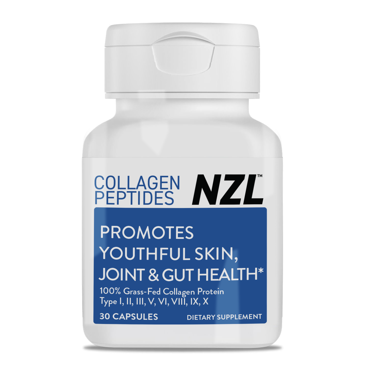Collagen Peptides NZL, New Zealand Grass-Fed Collagen Supplement for Skin, Hair, Nails, Joints & Gut Health, with Hyaluronic Acid, Vitamin C, Biotin, 30 Capsules