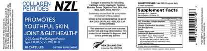 Collagen Peptides NZL, New Zealand Grass-Fed Collagen Supplement for Skin, Hair, Nails, Joints & Gut Health, with Hyaluronic Acid, Vitamin C, Biotin, 30 Capsules