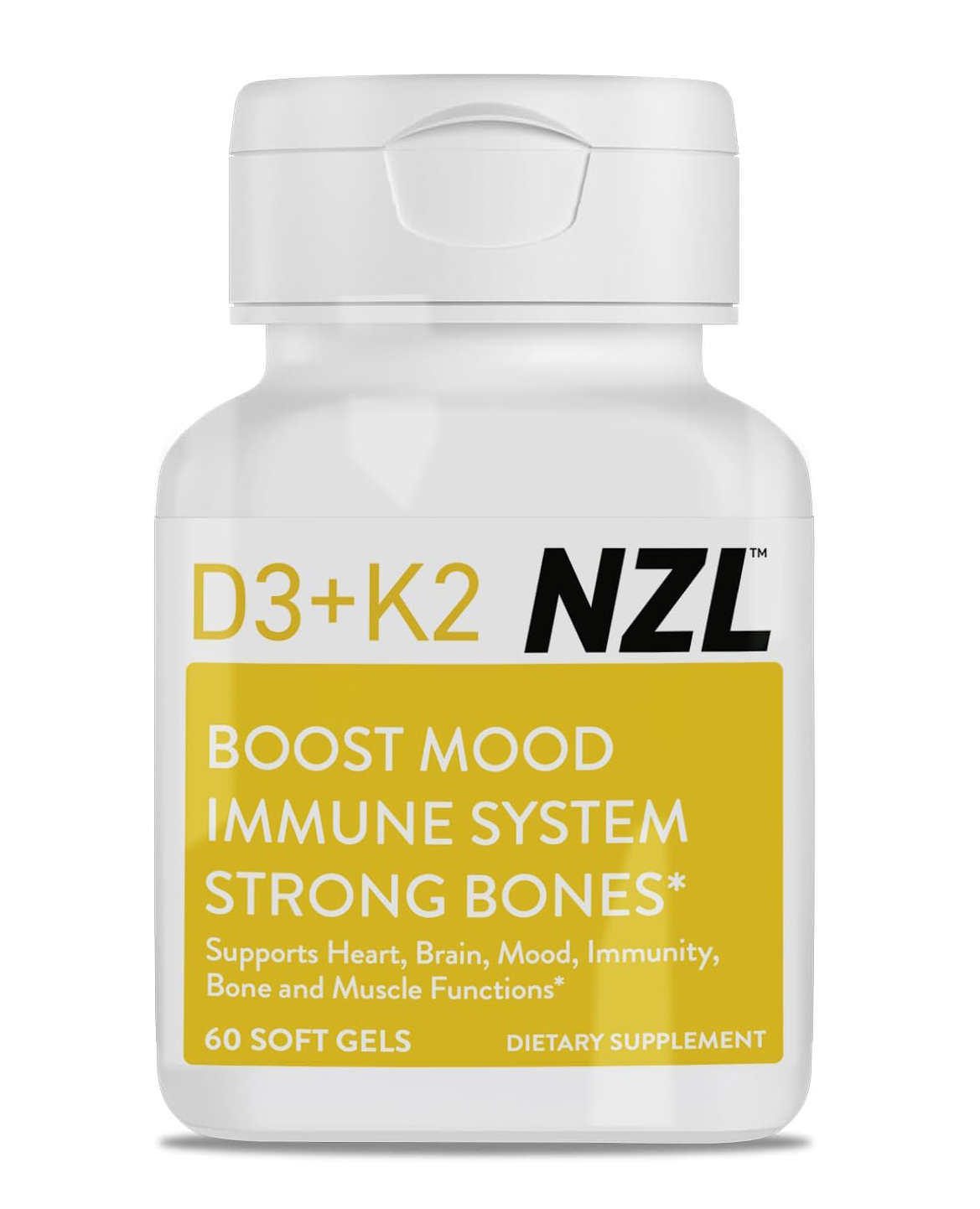 Vitamina D3 y K2 de NZL, vitamina D3 de alta potencia 2000 UI y K2 (MK7) 80 mcg, vitamina D3 única de 100 % de lanolina de lana de oveja de Nueva Zelanda. Apoyo cardiovascular y salud ósea, 60 cápsulas blandas 