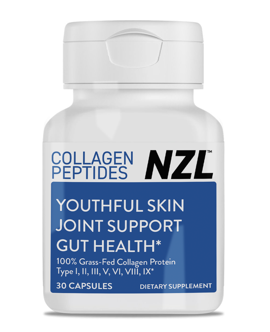 NZL Collagen Peptides, New Zealand Grass-Fed Collagen Supplement for Skin, Hair, Nails, Joints & Gut Health, with Hyaluronic Acid, Vitamin C, Biotin, 30 Capsules