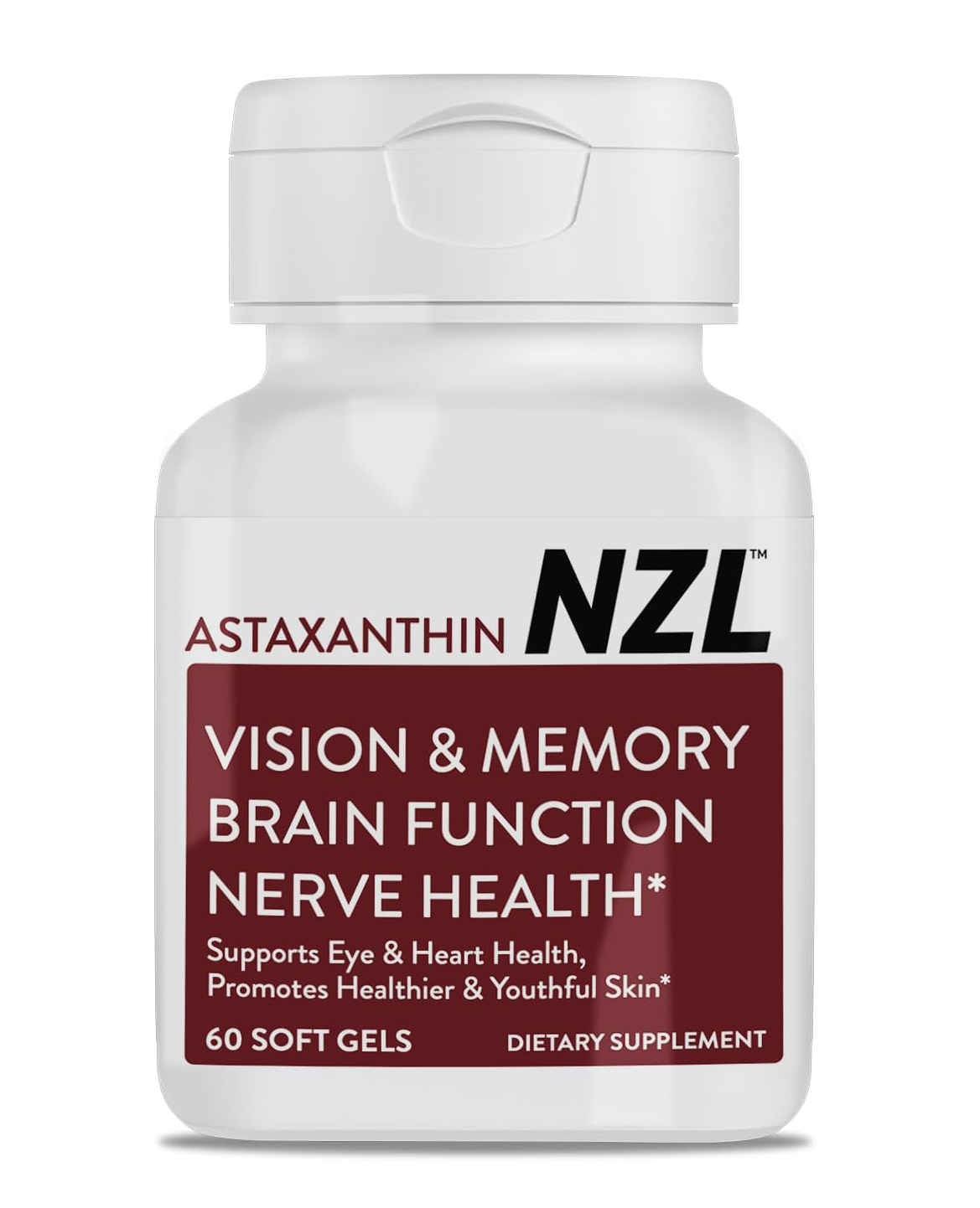 NZL Astaxanthin Supports Heart, Eye & Brain Health, Anti-Aging Skincare & Cellular Protection, 12mg Astaxanthin per Serve, 60 Softgels