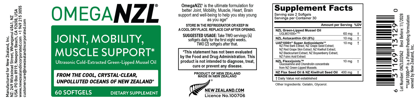 OmegaNZL Natural Joint Pain Relief Supplement, Green Lipped Mussel Oil, Up to 53 times more effective than standard green-lipped mussel oil*  contains 60 SOFTGELS