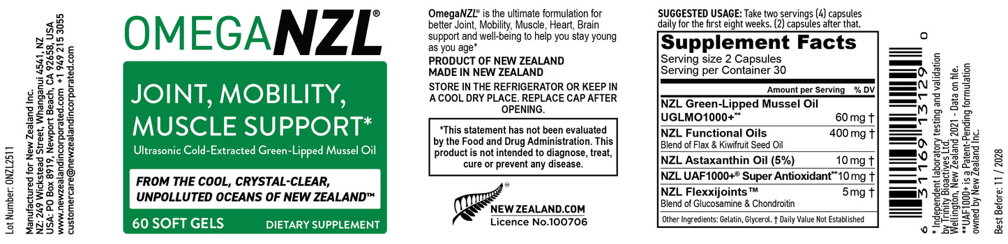 OmegaNZL Natural Joint Pain Relief Supplement, Green Lipped Mussel Oil, Up to 53 times more effective than standard green-lipped mussel oil  60 Capsules