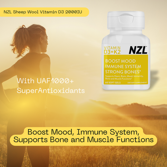 Vitamin D3 & K2 NZL, High Potency D3 2000IU and K2 (MK7) 80mcg, Unique Vitamin D3 from 100% New Zealand Sheep's Wool Lanolin. Cardiovascular Support & Bone Health, 60 SOFTGELS