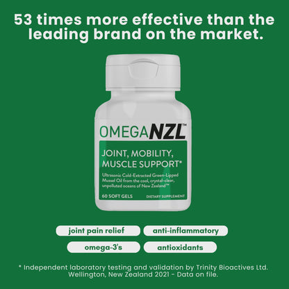 OmegaNZL Natural Joint Pain Relief Supplement, Green Lipped Mussel Oil,  60 Capsules